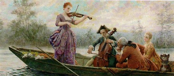 A Musical Outing Oil Painting by Maurice Leloir