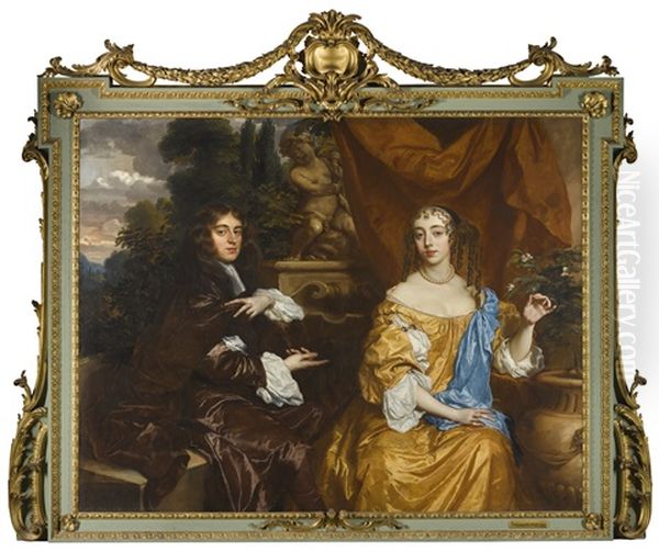 Double Portrait Of Henry Hyde, Viscount Cornbury, Later 2nd Earl Of Clarendon (1688-1709) And His Wife, Theodosia Capel, Viscountess Cornbury Oil Painting by Sir Peter Lely