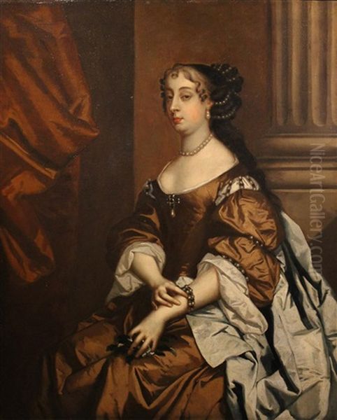 Portrait Of Lady Mordaunt Three-quarter Length In Front Of A Column Oil Painting by Sir Peter Lely