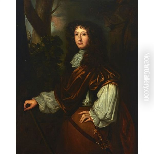 Portrait Of A Gentleman Poised On His Sword In The Woods Oil Painting by Sir Peter Lely