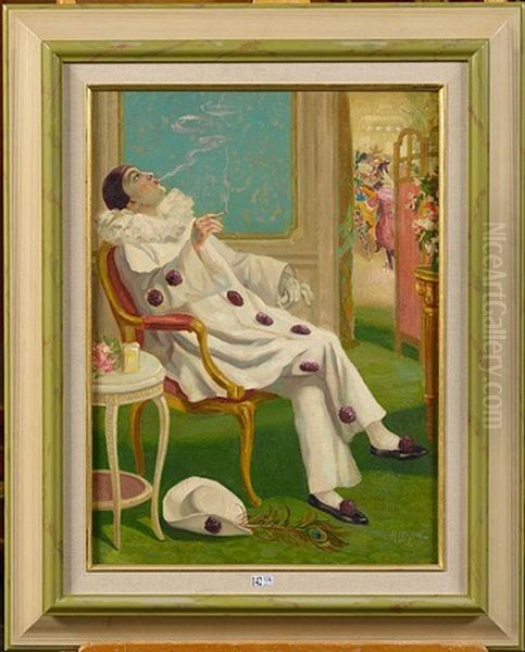 Pierrot A La Cigarette Oil Painting by Henri Lemaire