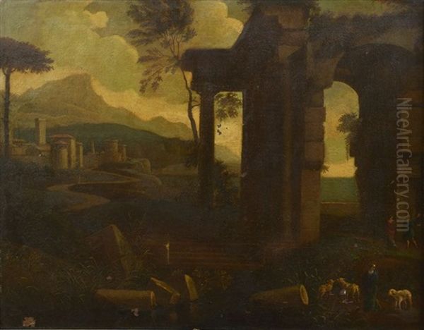 Paysage Avec Une Jeune Bergere Dans Des Ruines Antiques Oil Painting by Jean (Lemaire-Poussin) Lemaire