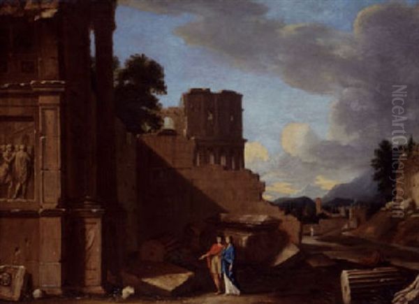 A Landscape With Classical Monuments And Figures Oil Painting by Jean (Lemaire-Poussin) Lemaire