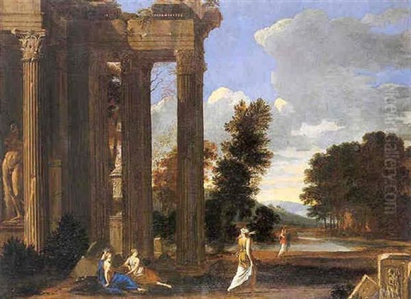 Ruines Antiques Dans Un Paysage Anime De Personnages Oil Painting by Jean (Lemaire-Poussin) Lemaire