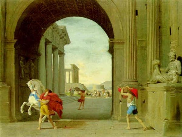 A Capriccio Of A Classical Triumphal Arch And Temples With Alexander And Diogenes Oil Painting by Jean (Lemaire-Poussin) Lemaire