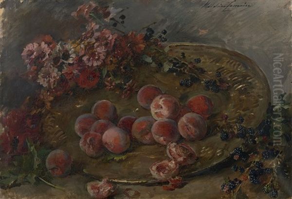 Nature Morte Aux Peches Et Aux Mures Oil Painting by Madeleine Jeanne Lemaire