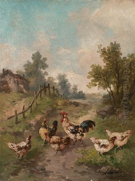 Landliches Idyll Mit Huhnern Oil Painting by Madeleine Jeanne Lemaire