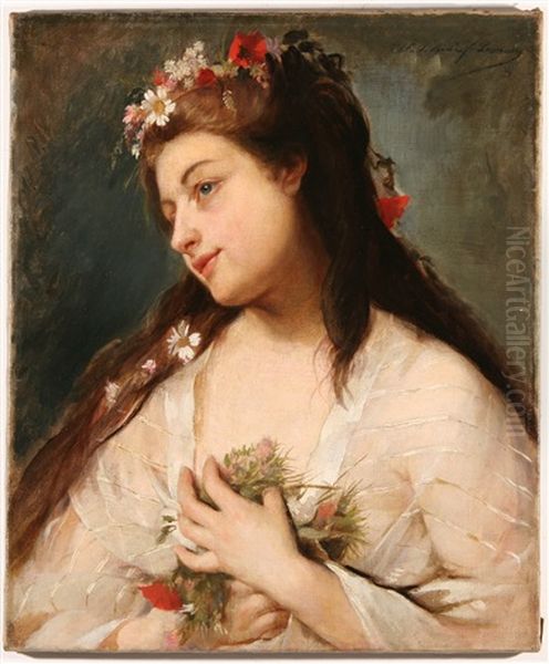 A Young Beauty Oil Painting by Madeleine Jeanne Lemaire