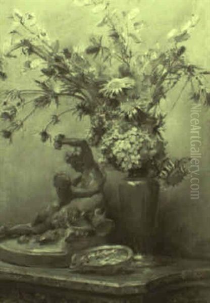 Still Life With Hydrangeas On A Table Oil Painting by Madeleine Jeanne Lemaire