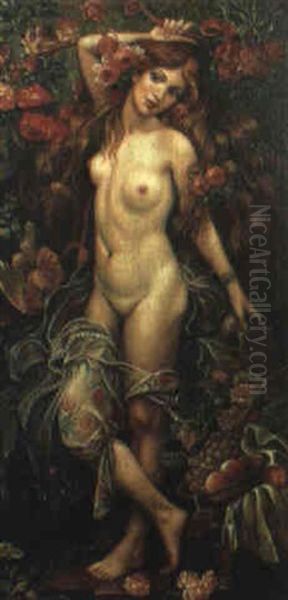 Study Of A Female Nude Surrounded By Flowers Oil Painting by Madeleine Jeanne Lemaire