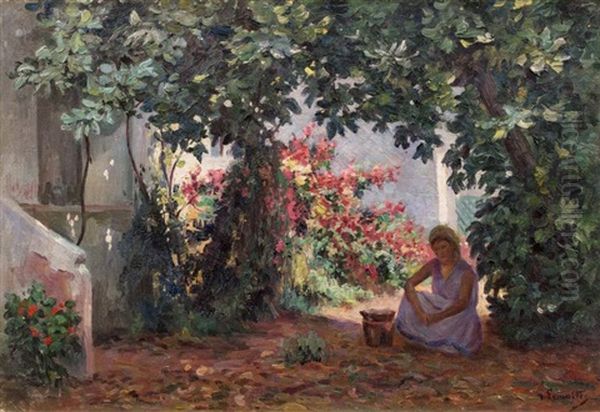 Preparation Du Repas Dans Le Jardin Oil Painting by Gustave Lemaitre