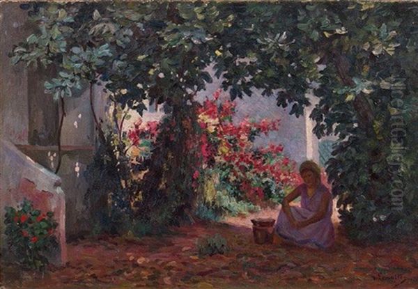 Dans Le Jardin, La Preparation Du Repas Oil Painting by Gustave Lemaitre