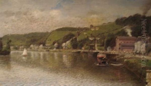 Bords De Seine A Croisset Oil Painting by Leon Jules Lemaitre