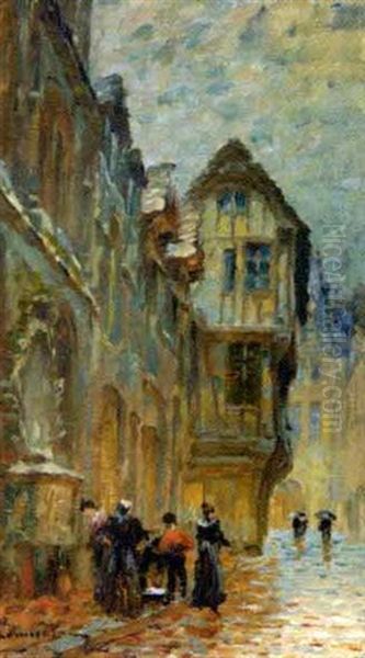 Servantes A La Fontaine, Vieille Rue Rouanaise Oil Painting by Leon Jules Lemaitre