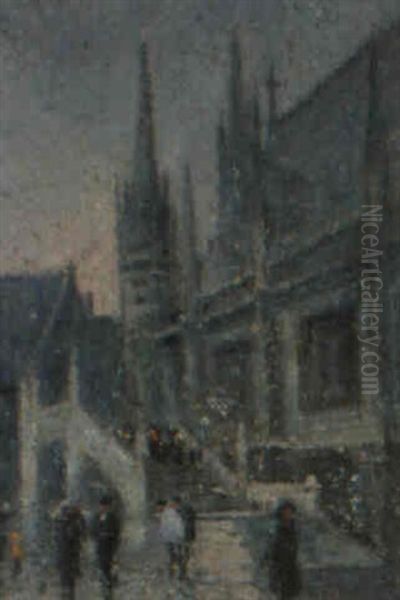 Palais De Justice De Rouen Oil Painting by Leon Jules Lemaitre