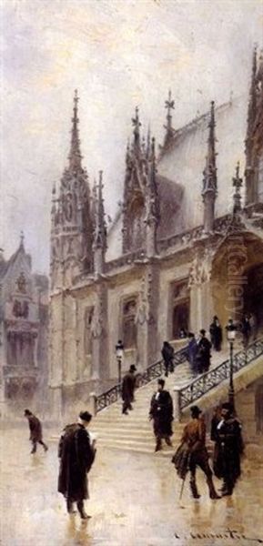 Le Palais De Justice De Rouen Oil Painting by Leon Jules Lemaitre