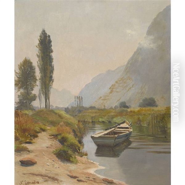 Vue Des Grangettes Au Bouveret Oil Painting by Nathanael Lemaitre