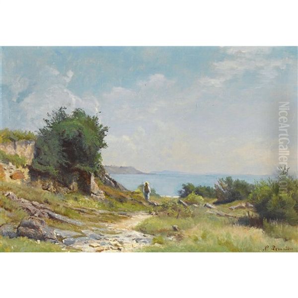 Sommerliche Landschaft Am Meer Oil Painting by Nathanael Lemaitre