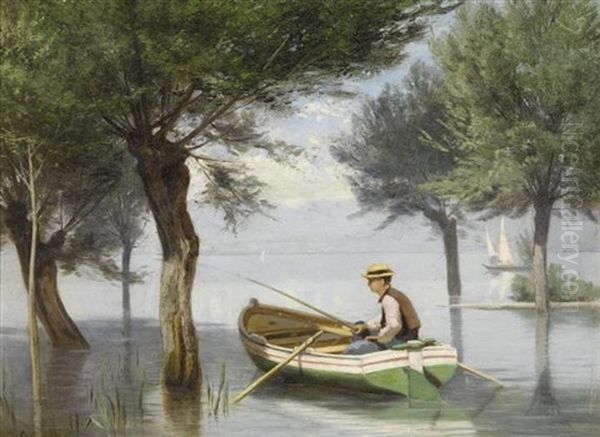 Fischboot Auf Dem See Oil Painting by Nathanael Lemaitre