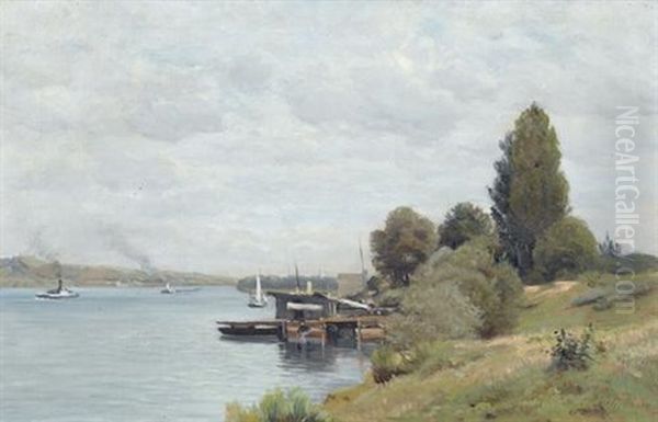 La Seine A Argenteuil Oil Painting by Nathanael Lemaitre