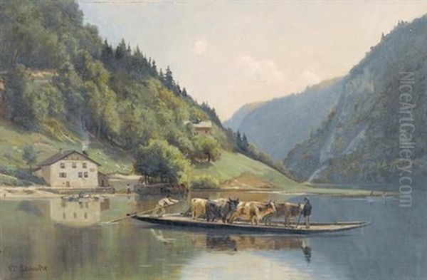 Die Viehfahre In Den Alpen Oil Painting by Nathanael Lemaitre