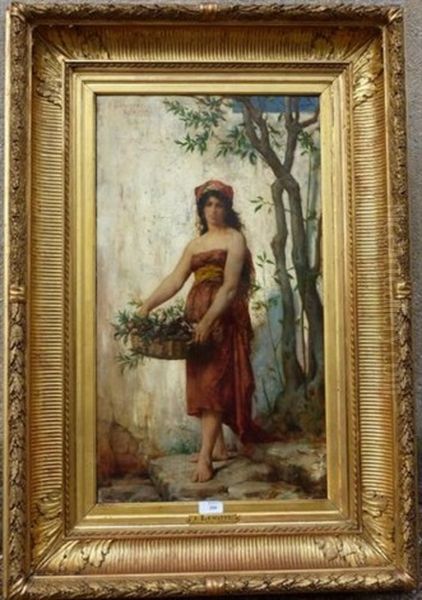 Jeune Italienne Au Panier De Fleurs Oil Painting by Fernand Lematte