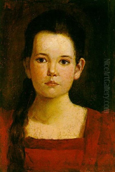 Girl In Red Dress Oil Painting by Polychronis Lembessis