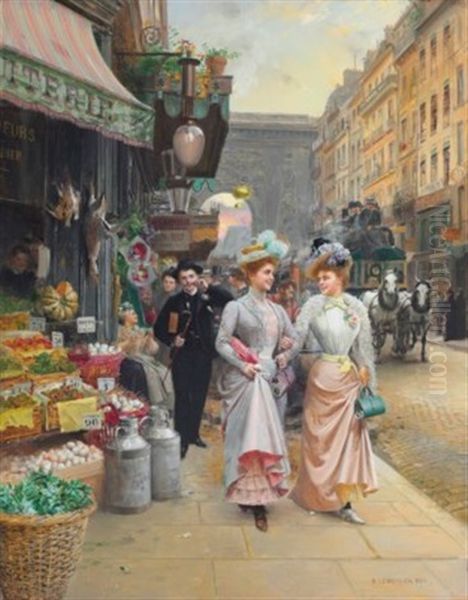 Elegantes En Promenade Oil Painting by Basile Lemeunier