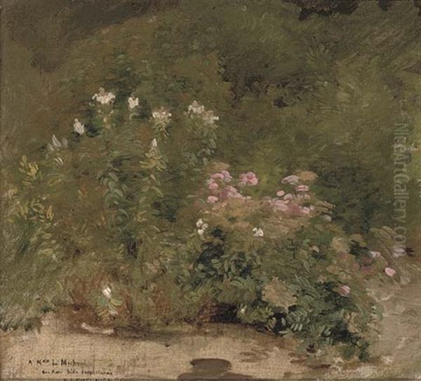 A Corner Of The Garden Oil Painting by Basile Lemeunier