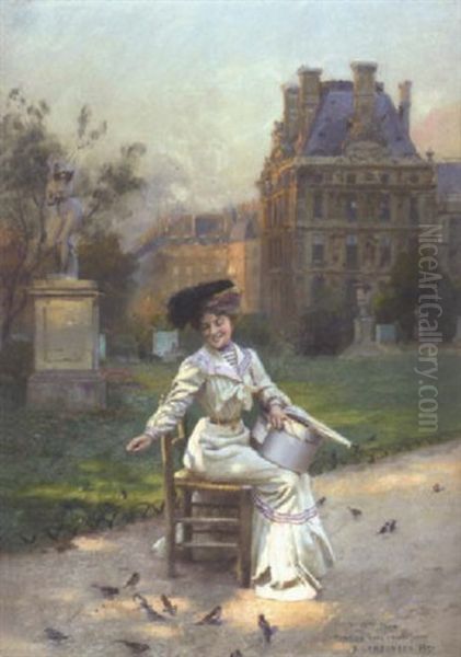 Elegante Au Chapeau Oil Painting by Basile Lemeunier