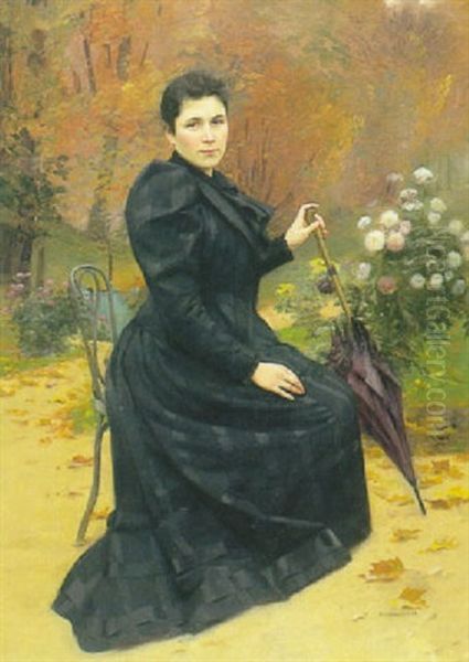 Femme Au Parc Oil Painting by Basile Lemeunier