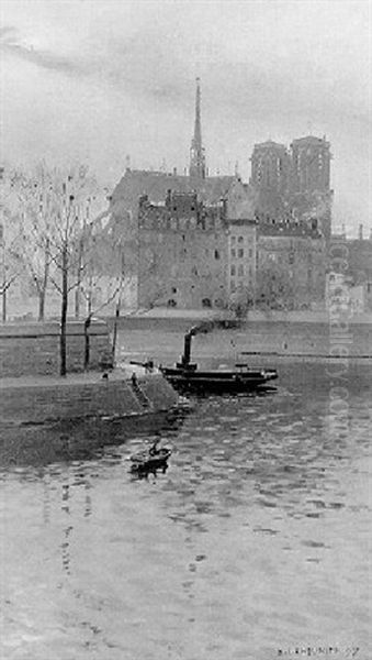 Vue De Paris Oil Painting by Basile Lemeunier