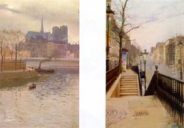 La Seine Oil Painting by Basile Lemeunier