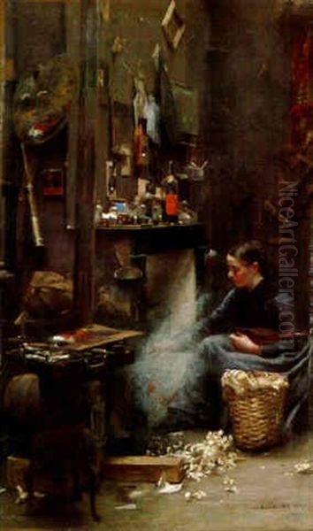 The Artist's Studio Oil Painting by Basile Lemeunier