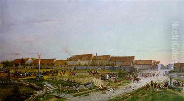 Scene De La Guerre De 1870 Oil Painting by Basile Lemeunier