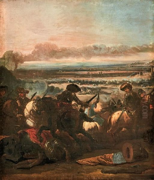 Cavallry Battle Scene Oil Painting by Johann Philipp Lemke