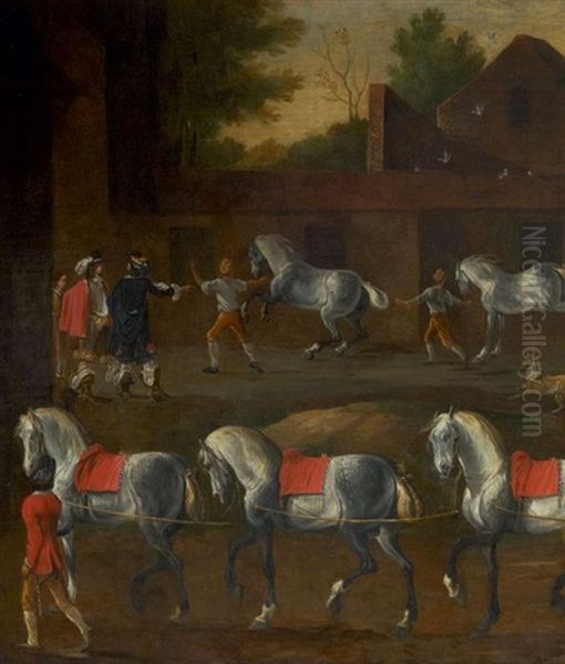 Scene De Dressage Et Vente De Chevaux Oil Painting by Johann Philipp Lemke