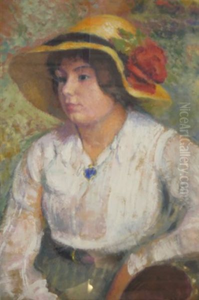 Portrait De Femme Au Chapeau Fleuri Oil Painting by Georges Lemmen