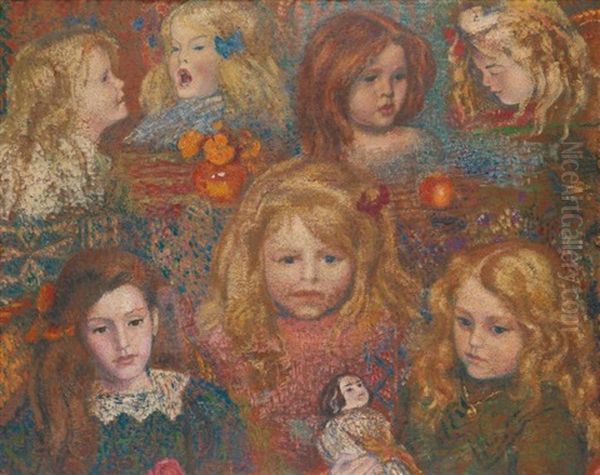 Les Petites Filles (recto/verso) Oil Painting by Georges Lemmen