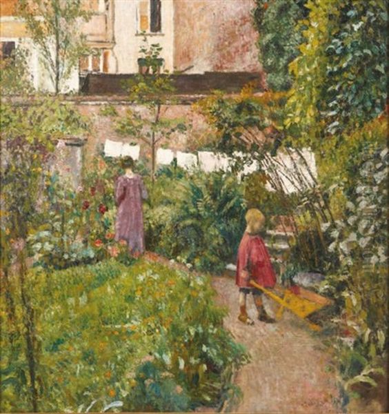 Madame Lemmen Et Son Fils Au Jardin Oil Painting by Georges Lemmen