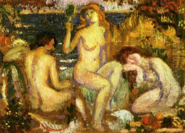 Drie Baadsters - Trois Baigneuses Oil Painting by Georges Lemmen