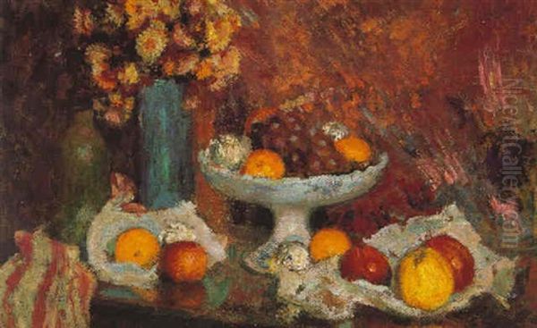 Nature Morte Aux Fruits Et Immortelles Oil Painting by Georges Lemmen