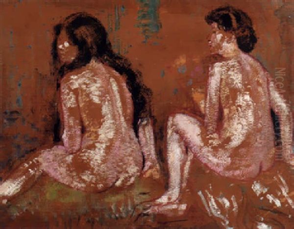 Deux Nus - Elise And Mathilde Oil Painting by Georges Lemmen