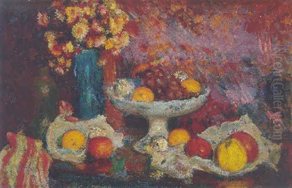 Fruits Et Immortelles Oil Painting by Georges Lemmen