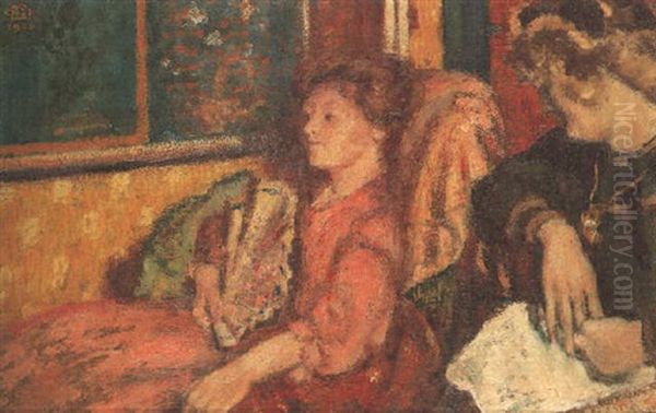 La Causerie Ou Deux Femmes Dans Un Interieur Oil Painting by Georges Lemmen