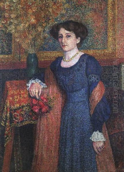 Elegante Au Salon ( La Dame En Bleu ) Oil Painting by Georges Lemmen