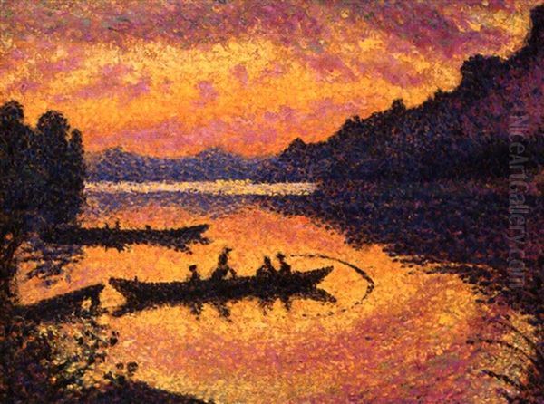 La Meuse, Coucher Du Soleil Oil Painting by Georges Lemmen