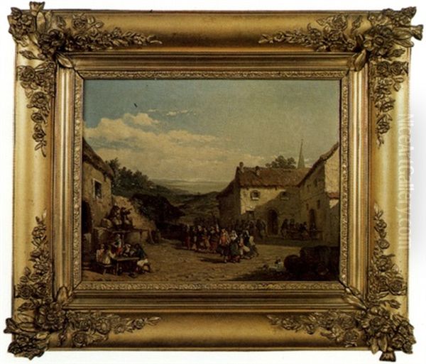 La Fete Au Village (set Of 4 After Leleux) Oil Painting by Theophile Victor Emile Lemmens