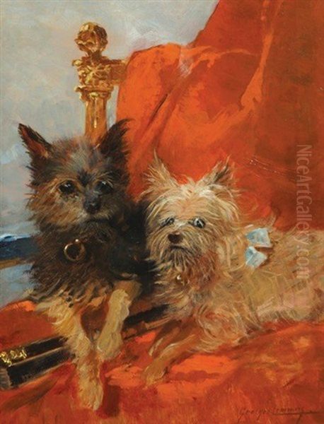 Two Terriers Oil Painting by Georges (Ferdinand) Lemmers