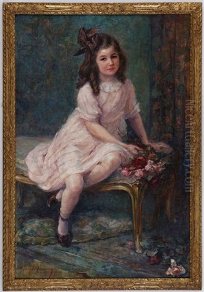 Portrait De Jeune Fille Oil Painting by Georges (Ferdinand) Lemmers